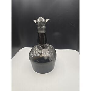 Amber Glass Round Decanter /silver plated Grapes Overlay w Stopper Danish Silver